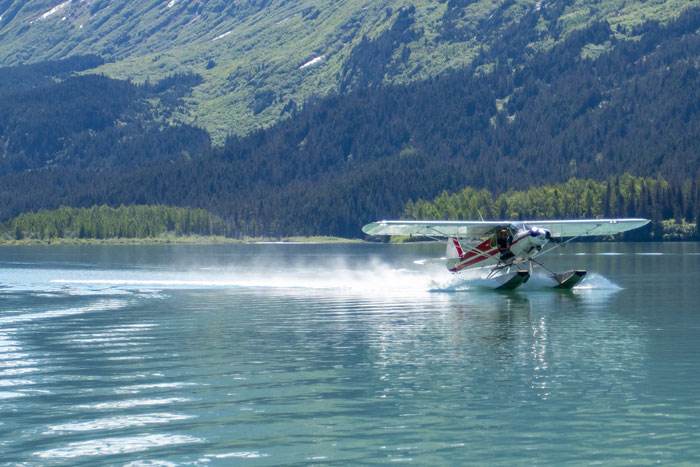 Super Cub on Floats Landing Alaska